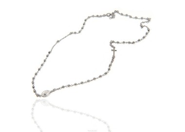 NLB|Man or Woman Rosary Necklace in 925 Sterling Silver Balls 3 mm Miraculous Madonna Cross