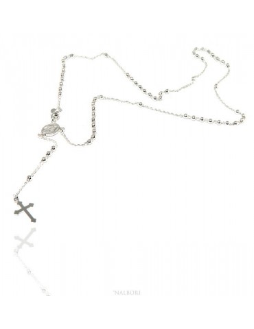 Collana rosario uomo o donna in Argento 925 palline 3mm croce madonna miracolosa