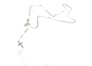 NLB|Rosary necklace man or woman in Sterling Silver 3mm balls miraculous madonna cross