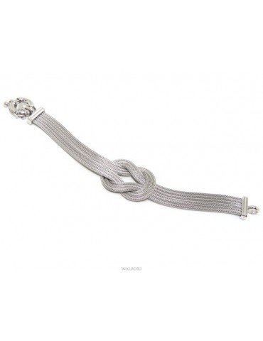 ARGENTO 925 Bracciale da donna fox tail 6 fili con nodo piano polso sottile circonferenza  14,50 - 16 cm
