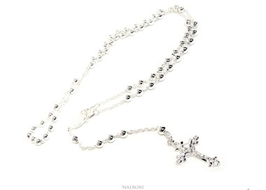 NLB|Rosary necklace man or woman in 925 silver cross worked balls 5 mm 67 cm silver light tone