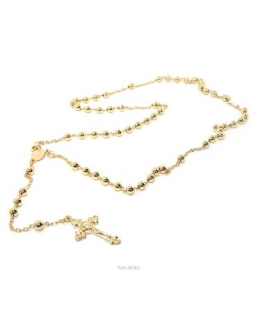 Collana rosario uomo o donna in Argento 925 croce lavorata palline 5 mm 67 cm Bagno oro Giallo 18kt nalbori