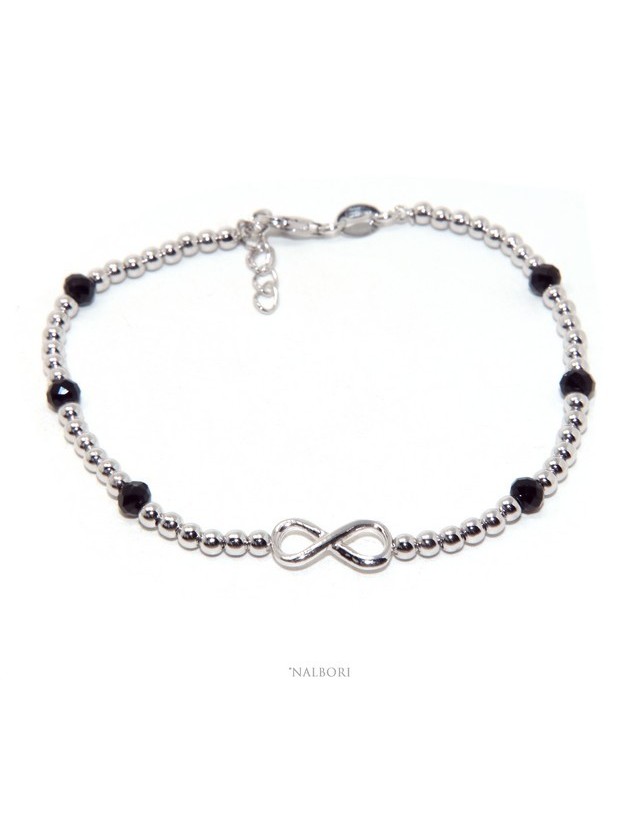 Bracciale uomo Argento 925 cristallo nero palline infinito 18,50 - 21 cm Bracciale uomo Argento 925 cristallo nero palline infinito 18,50 - 21 cm
