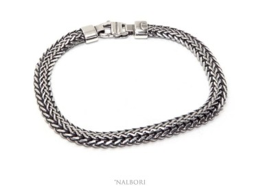 NLB|Bracciale da uomo snake piatto bizantino scuro anticato made in italy