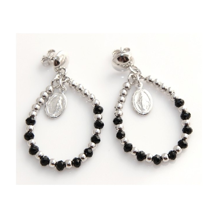 NLB|Argento 925 : orecchini donna rosario palline goccia e madonna