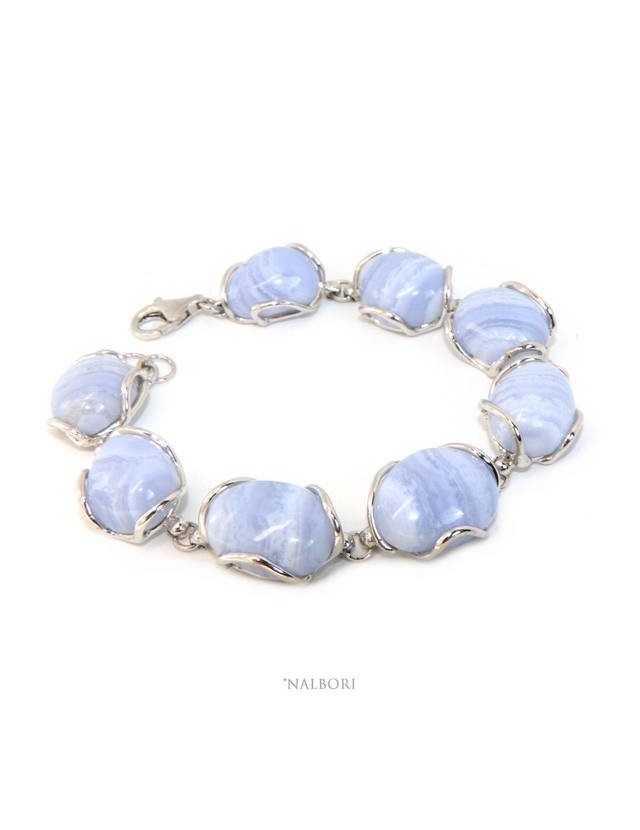 Bracciale donna in Argento 925 e pietre di calcedionio naturale azzurro NALBORI Bracciale donna in Argento 925 e pietre di calcedionio naturale azzurro NALBORI