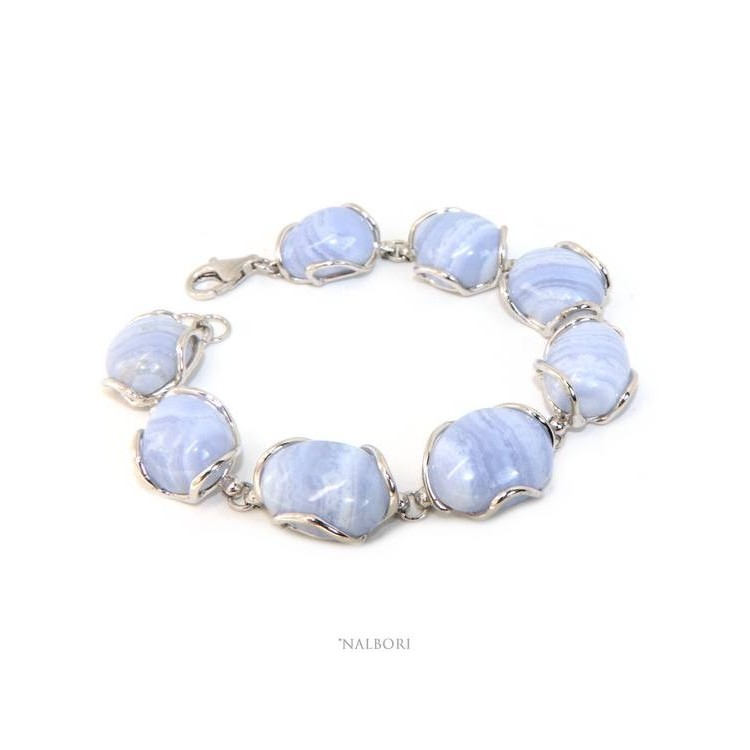 NLB|Woman bracelet in 925 silver and blue natural calcedion stones
