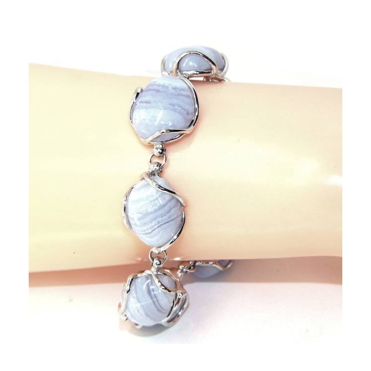 NLB|Bracciale donna in Argento 925 e pietre di calcedionio naturale azzurro