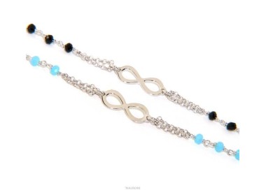 NALBORI® Bracciale uomo donna Argento 925 cristallo nero o celeste con infinito