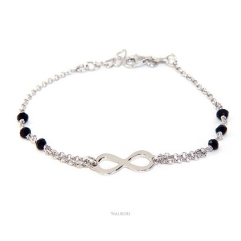 NALBORI® Bracelet man woman Silver 925 crystal black or light blue with  infiniy  black
