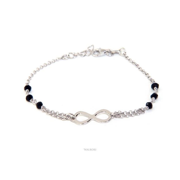NALBORI® Bracelet man woman Silver 925 crystal black or light blue with  infiniy  black
