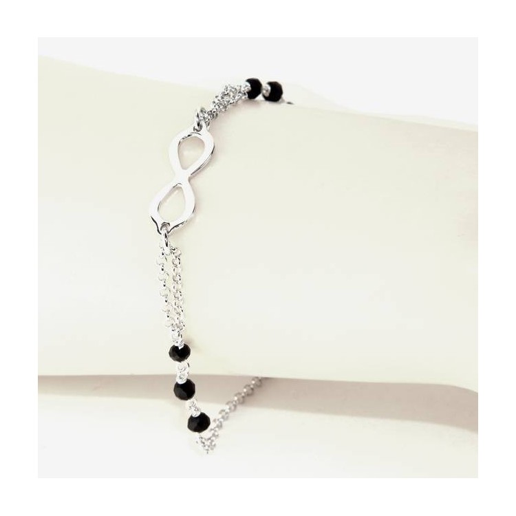 NALBORI® Bracelet man woman Silver 925 crystal black or light blue with  infiniy  schwarz