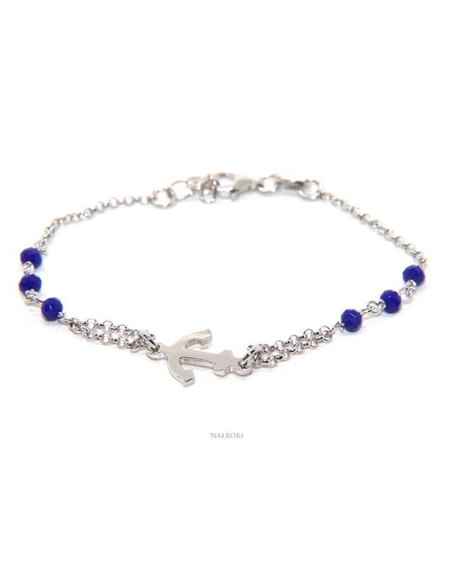 NALBORI Bracciale uomo donna Argento 925 lavorazione a rosario cristallo blu navy con ancora centrale 16,00-19,00 cm NALBORI Bracciale uomo donna Argento 925 lavorazione a rosario cristallo blu navy con ancora centrale 16,00-19,00 cm
