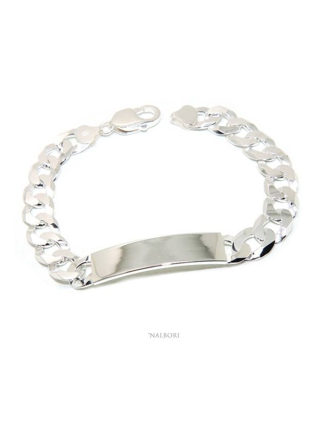 NALBORI Bracciale con targa per uomo in argento 925 chiaro, massiccio con catena grumetta da 10 mm circonferenza polso 20,5 cm NALBORI Bracciale con targa per uomo in argento 925 chiaro, massiccio con catena grumetta da 10 mm circonferenza polso 20,5 cm