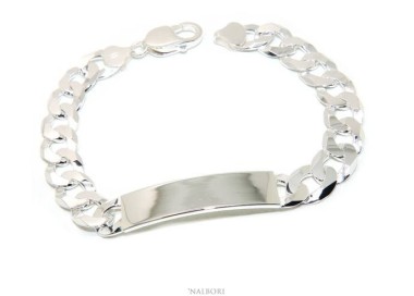 NLB|Men's plaque bracelet in light 925 silver, solid with 10 mm curb chain, wrist circumference 20.5 cm