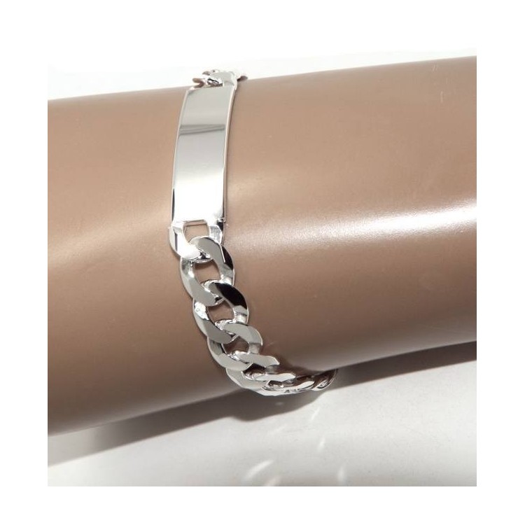 NLB|Men's plaque bracelet in light 925 silver, solid with 10 mm curb chain, wrist circumference 20.5 cm