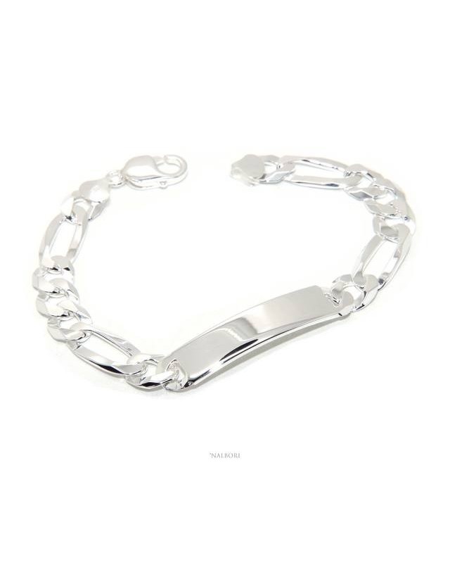 NALBORI Bracciale con targa per uomo in argento 925 chiaro, massiccio con catena figaro da 10 mm circonferenza polso 20 NALBORI Bracciale con targa per uomo in argento 925 chiaro, massiccio con catena figaro da 10 mm circonferenza polso 20