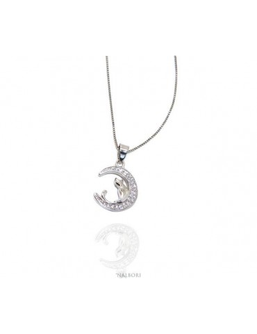 NALBORI Argento 925 : Collana Collier donna veneziana con ciondolo gatto e luna