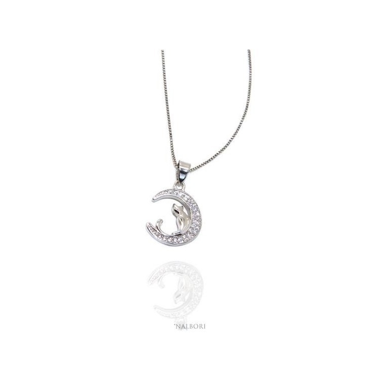 NALBORI Argento 925 : Collana Collier donna veneziana con ciondolo gatto e luna