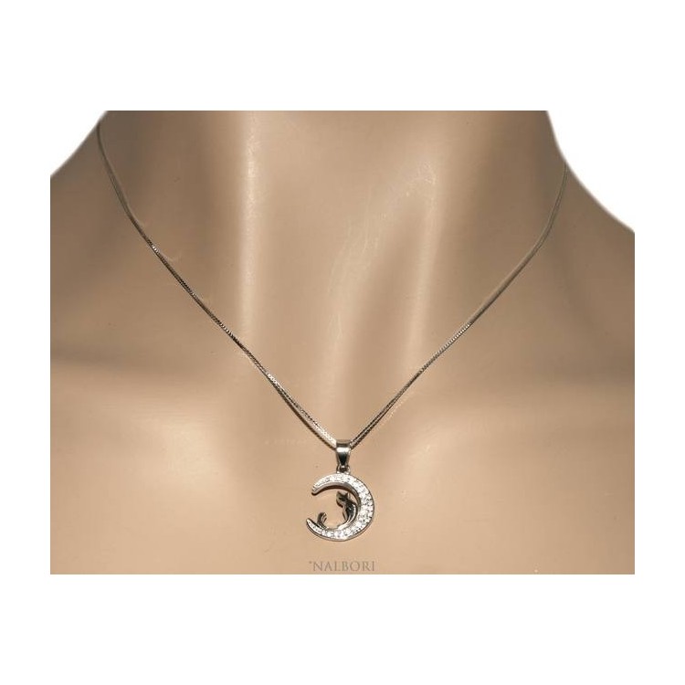 NALBORI Silver 925: Collier necklace, Venetian woman with cat and moon pendant