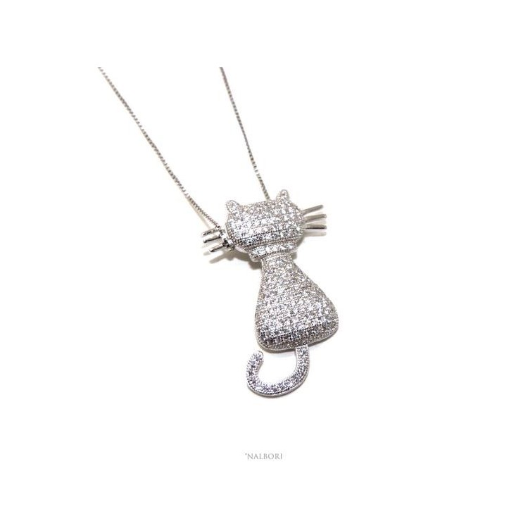 NLB|Silver 925: Collier necklace, Venetian woman with big white cat pendant