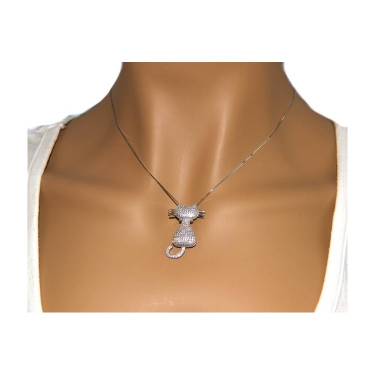 NLB|Silver 925: Collier necklace, Venetian woman with big white cat pendant