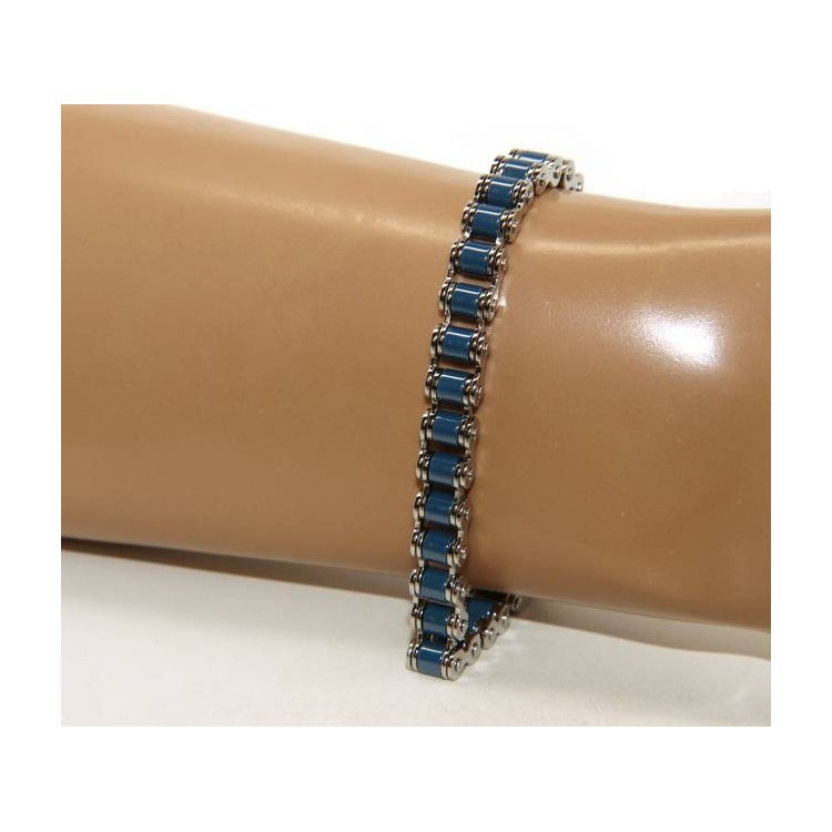 NLB|Bracciale Acciaio uomo catena moto anallergico ip blu 9 mm polso 17 - 20 cm nalbori