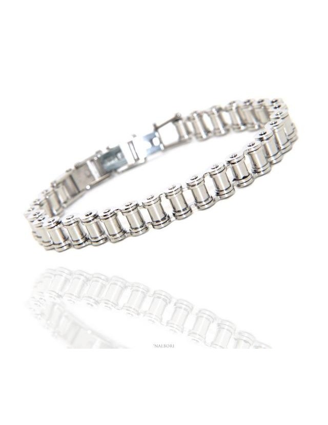 147001s - Bracciale Acciaio uomo catena moto anallergico ip silver 9 mm polso 16 - 19 cm nalbori 147001s - Bracciale Acciaio uomo catena moto anallergico ip silver 9 mm polso 16 - 19 cm nalbori
