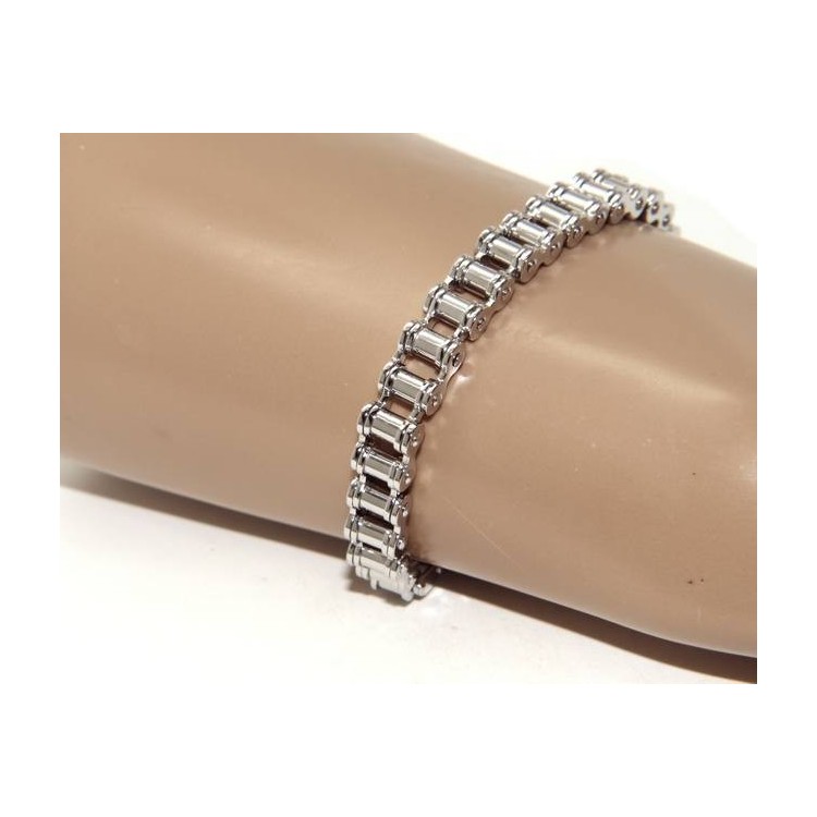 nalbori 147001s - Bracciale Acciaio uomo catena moto anallergico ip silver 9 mm polso 16 - 19 cm