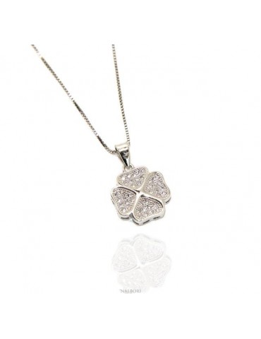 Silver 925: Necklace Venetian woman necklace with pendant cloverleaf zirconia pavé