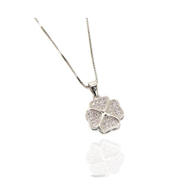 NLB|Silver 925: Necklace Venetian woman necklace with pendant cloverleaf zirconia pavé