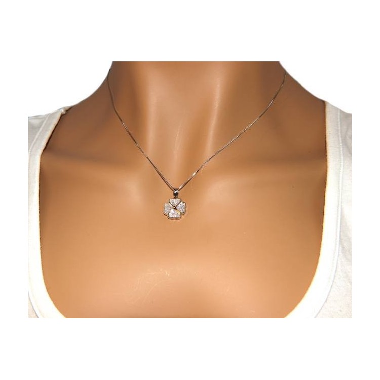 NLB|Silver 925: Necklace Venetian woman necklace with pendant cloverleaf zirconia pavé