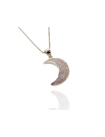 Argento 925 : Collana Collier donna veneziana con ciondolo mezza luna pavè di zirconi  nalbori