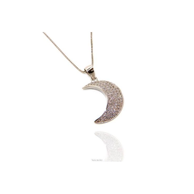 NLB|Argento 925 : Collana Collier donna veneziana con ciondolo mezza luna pavè di zirconi  nalbori