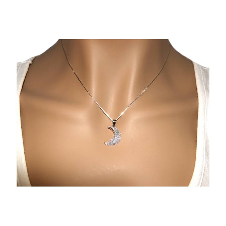 NLB|Silver 925: Collier necklace, Venetian woman with zircon pavé half moon pendant