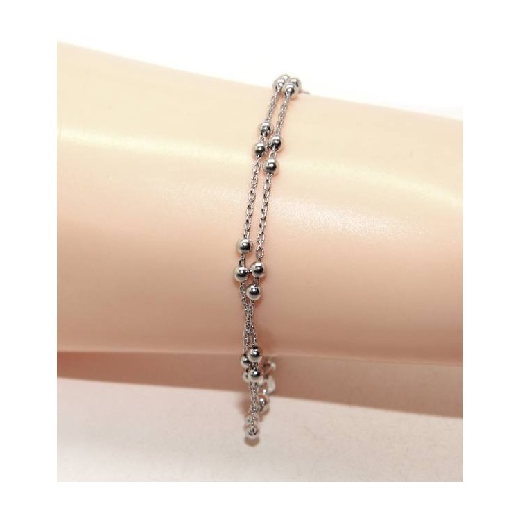 NLB|Bracelet man woman silver 925 rosary working double chain balls 3mm 16-19,50 cm