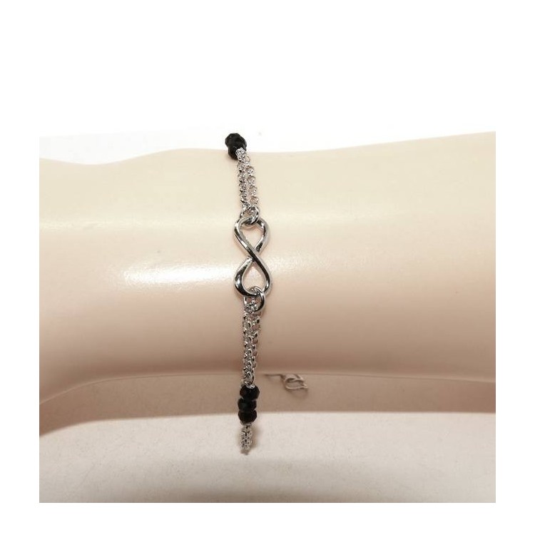 NALBORI Woman bracelet Silver 925 three-black crystal with infinity 16 - 18.50