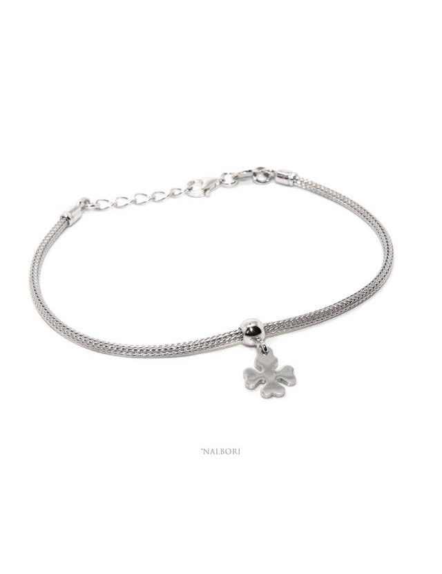 Bracciale Argento 925 fox tail cavetto per donna o uomo ciondolo quadrifoglio cm 16 - 19,50 nalbori Bracciale Argento 925 fox tail cavetto per donna o uomo ciondolo quadrifoglio cm 16 - 19,50 nalbori