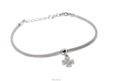 NLB|Bracelet 925 silver fox tail cable for woman or man pendant four leaf clover cm 16 - 19.50