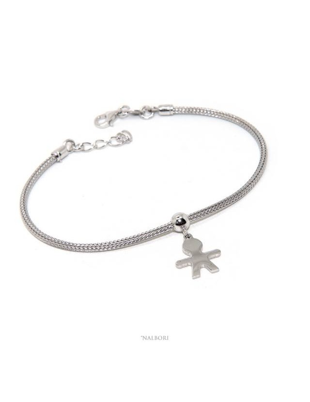 Bracciale Argento 925 fox tail cavetto per donna o uomo ciondolo bambino cm 16 - 19,50 Bracciale Argento 925 fox tail cavetto per donna o uomo ciondolo bambino cm 16 - 19,50