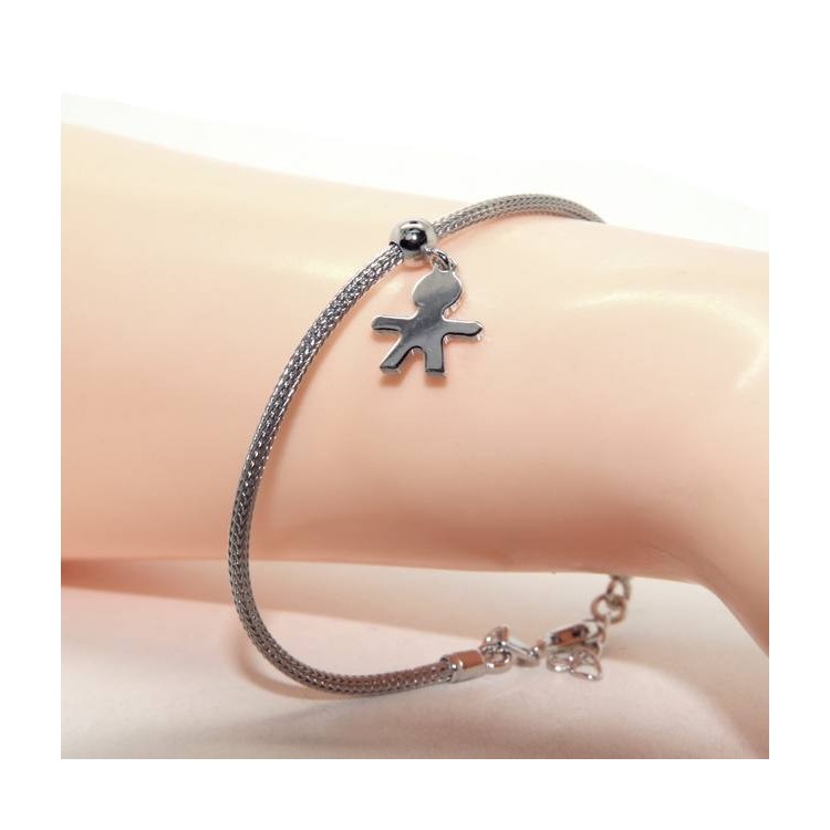 NLB|Braccialetto in Argento 925 fox tail cavetto per donna o uomo ciondolo bambino cm 16 - 19,50