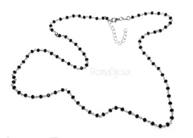 NLB|Collana Rosario uomo Argento 925 Con cristallo nero croce e madonna 66 cm