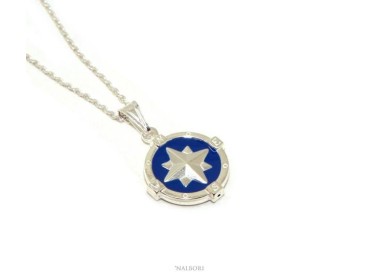 NALBORI Collana uomo forzatina argento 925 con pendente rosa dei venti smalto blu