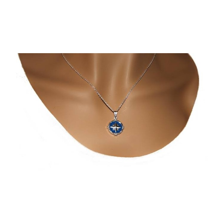 NLB|Sterling silver fortified man necklace with blue enamel rose wind pendant