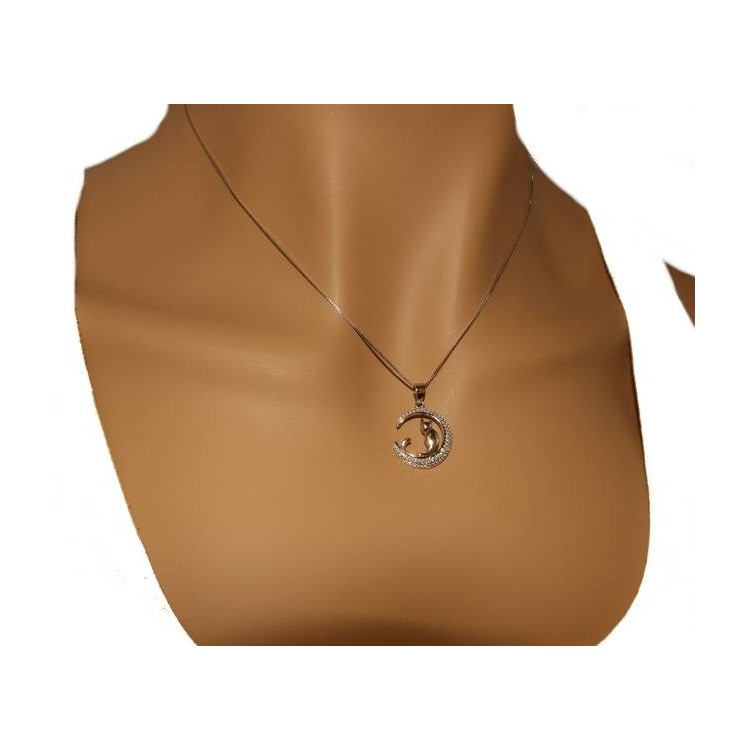 NLB|Silver 925: Necklace Venetian woman necklace with pendant moon cat 19mm nalbori