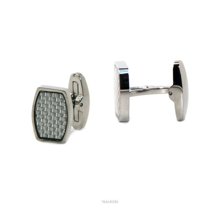 NLB|283/5000
552735 NALBORI men's shirt cufflinks rectangular stainless steel with weft