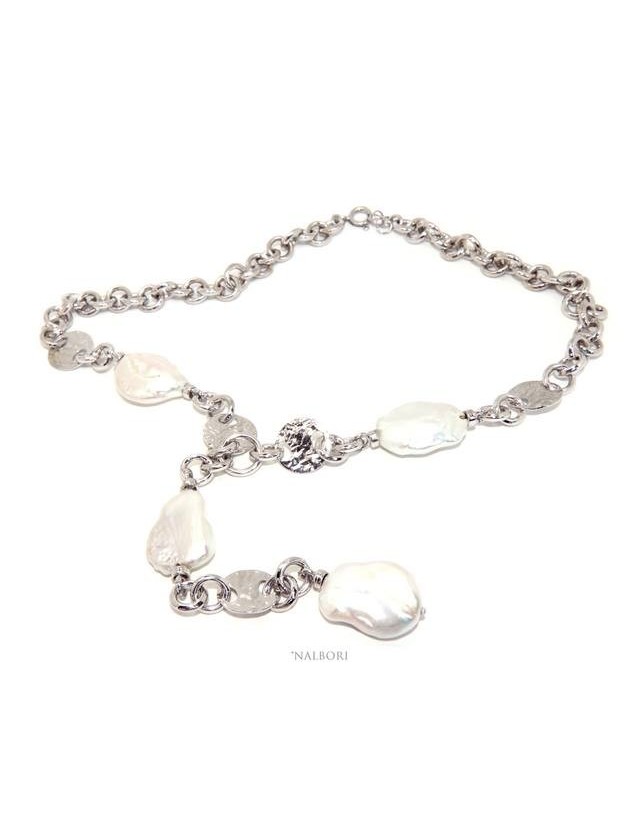 Collana collier argento 925 da donna con grandi perle barocche naturali nalbori Collana collier argento 925 da donna con grandi perle barocche naturali nalbori