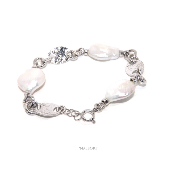 NLB|Woman bracelet in 925 sterling silver and baroque baroque pearl