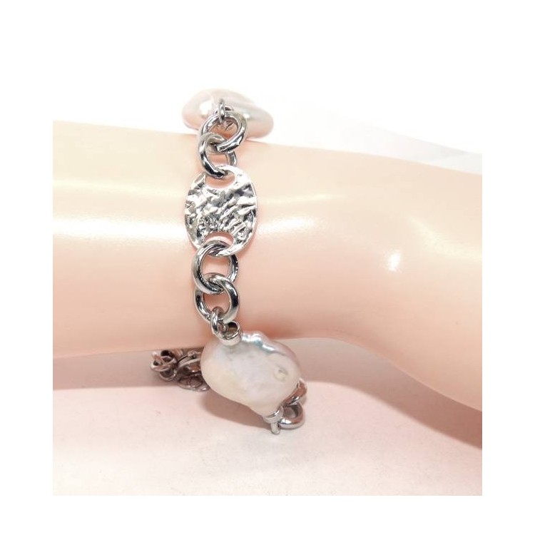 NLB|Woman bracelet in 925 sterling silver and baroque baroque pearl
