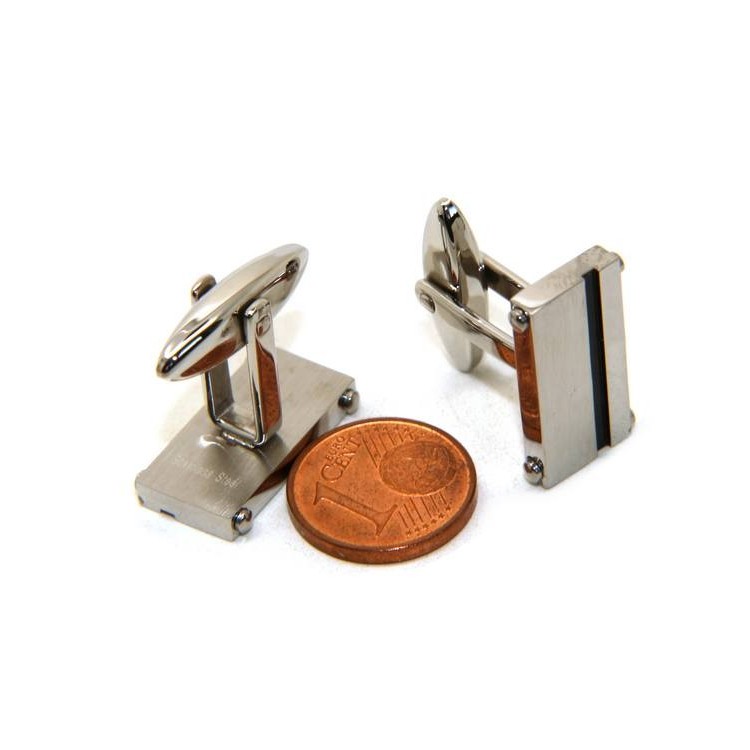 NLB|NALBORI men's cufflinks for men rectangular stainless steel with black satin-finish band